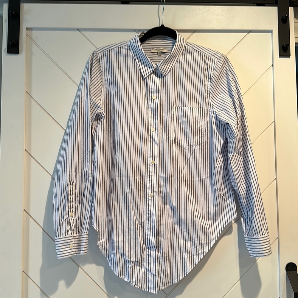 Made Well Blue and White Striped Blouse (L)
